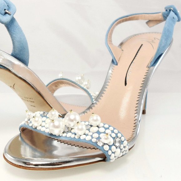 NEW $895 GIUSEPPE ZANOTTI FAUX PEARL EMBELLISHED STRAPPY SLINGBACK SANDALS HEELS - Picture 3 of 13